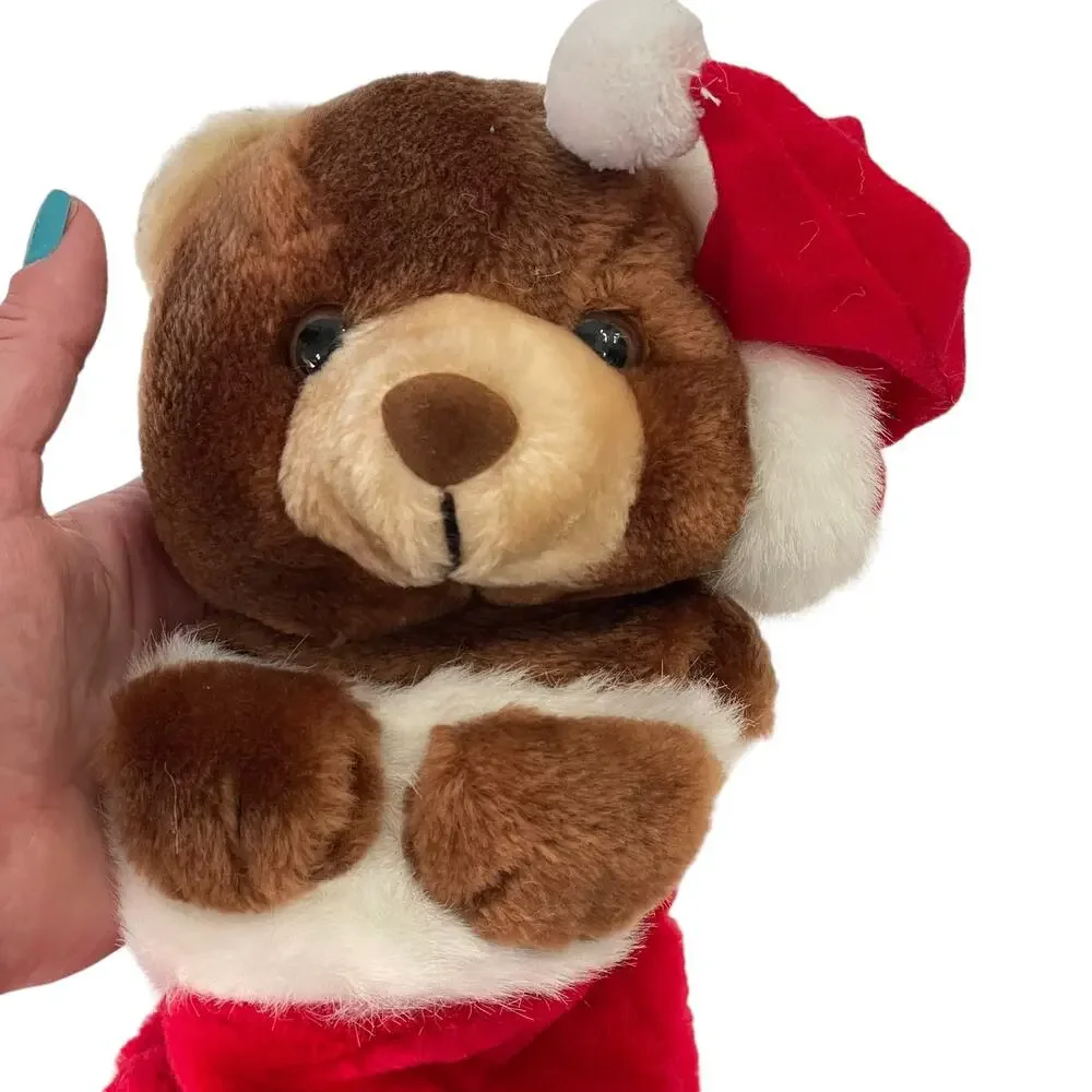 Vintage Christmas Stocking Teddy Bear Plush Santa Hat Red 1988 READ DSCPRT